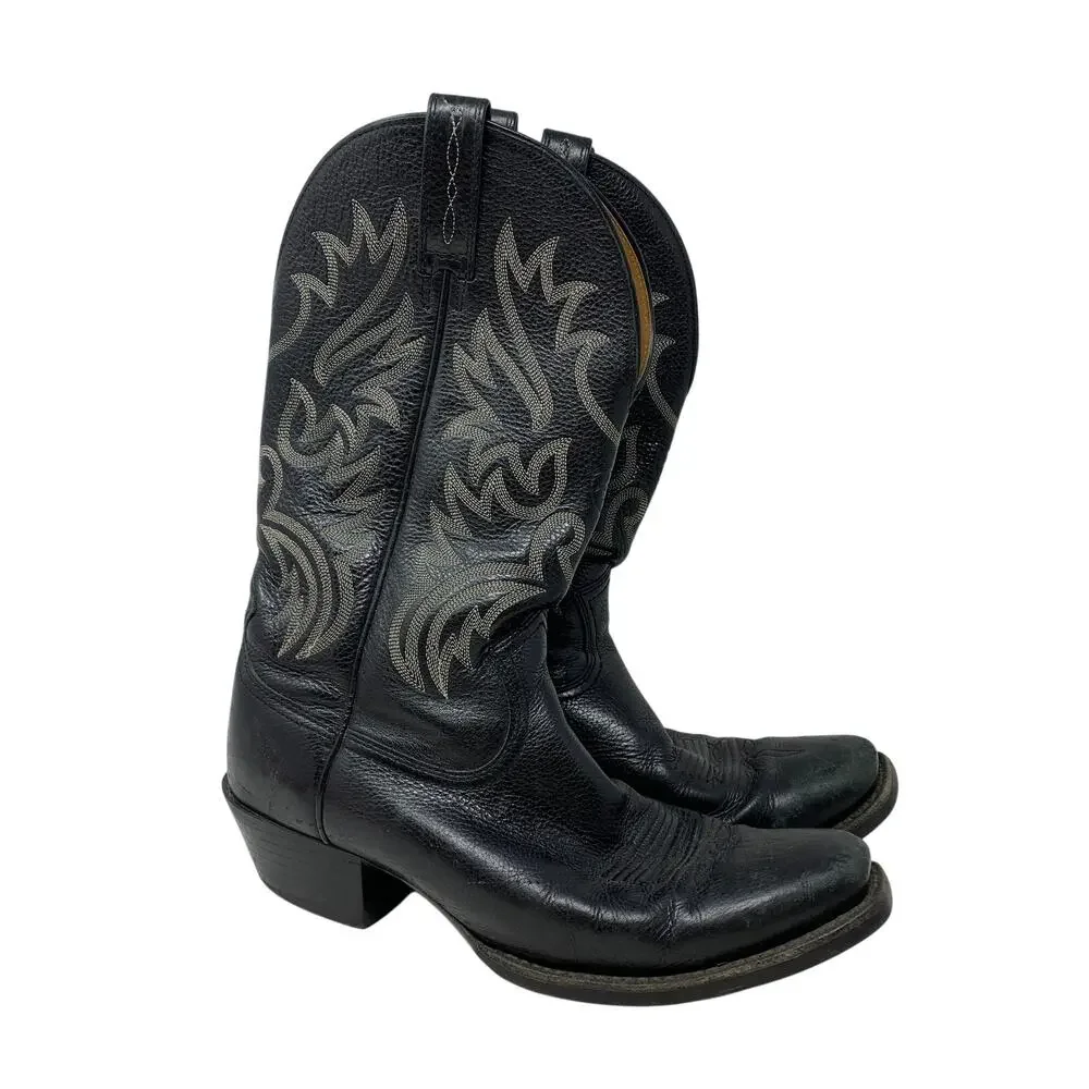 Ariat Heritage Western Cowboy Boots Black Leather Embroidered Square Toe 11D